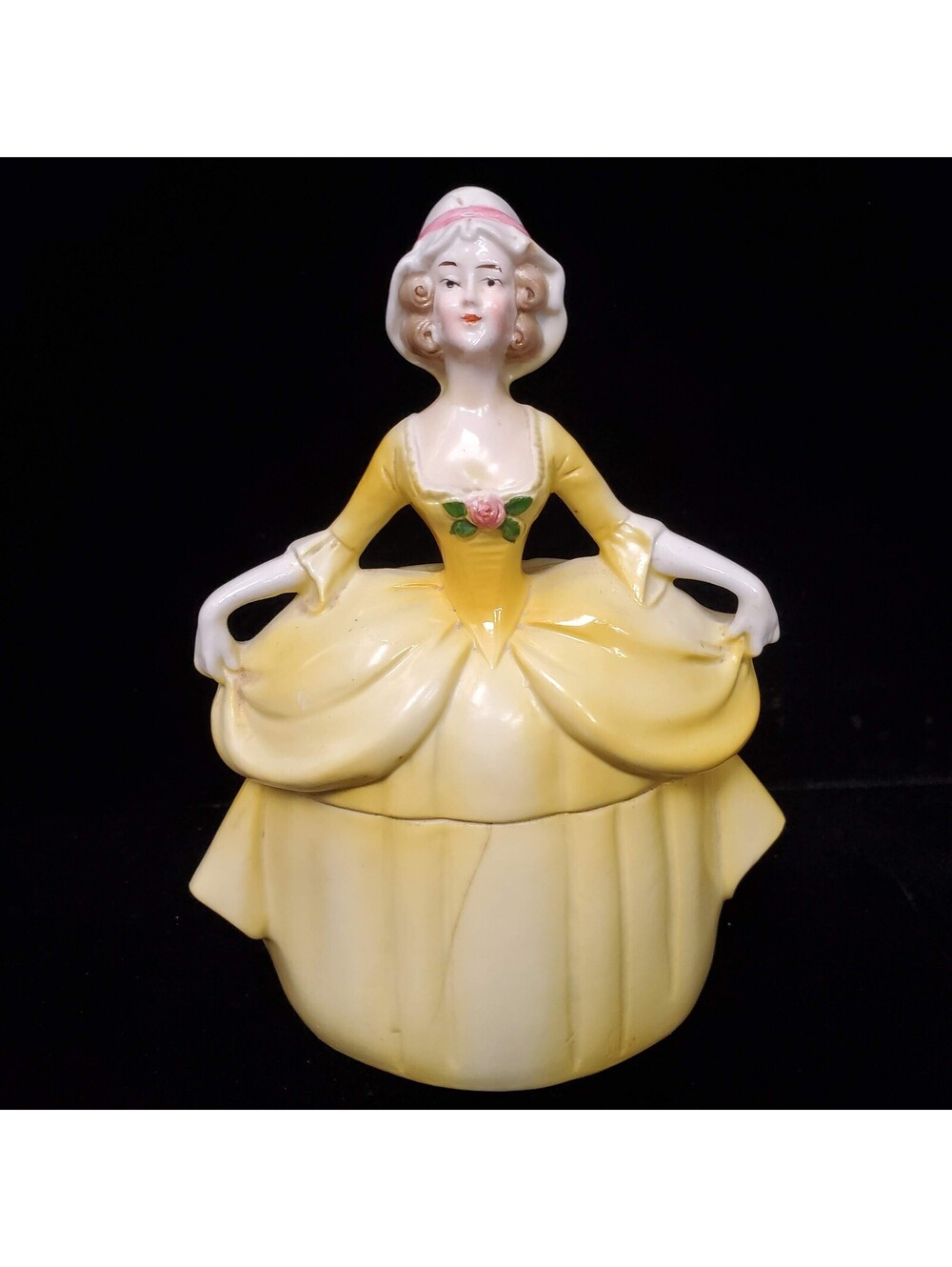 Vintage Madame Pompadour Porcelain Dresser Doll Powder Jar c. 1920-1930s